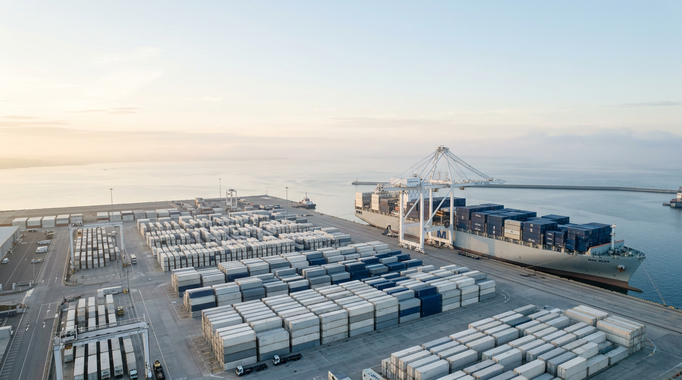 Terminal à conteneurs au lever du jour